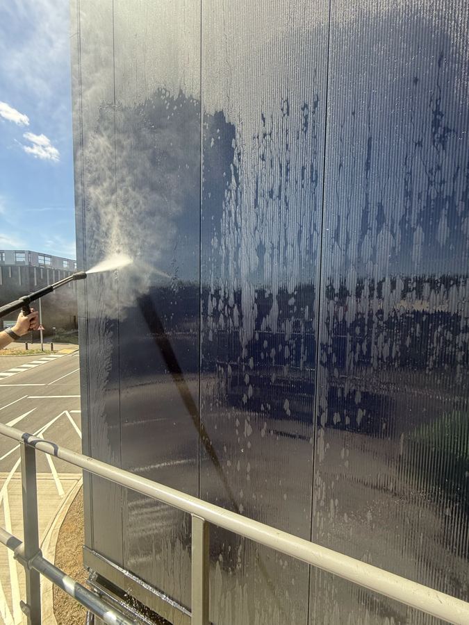 Cladding panels mid-clean, half clean and half dirty
