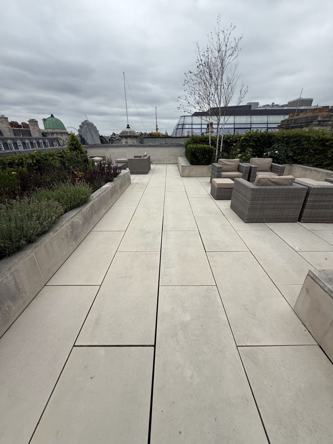 Cleaned rooftop terrace with seating